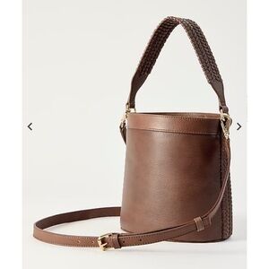 J. Jill Brown Leather Bucket Shoulder Bag with Braided Strap